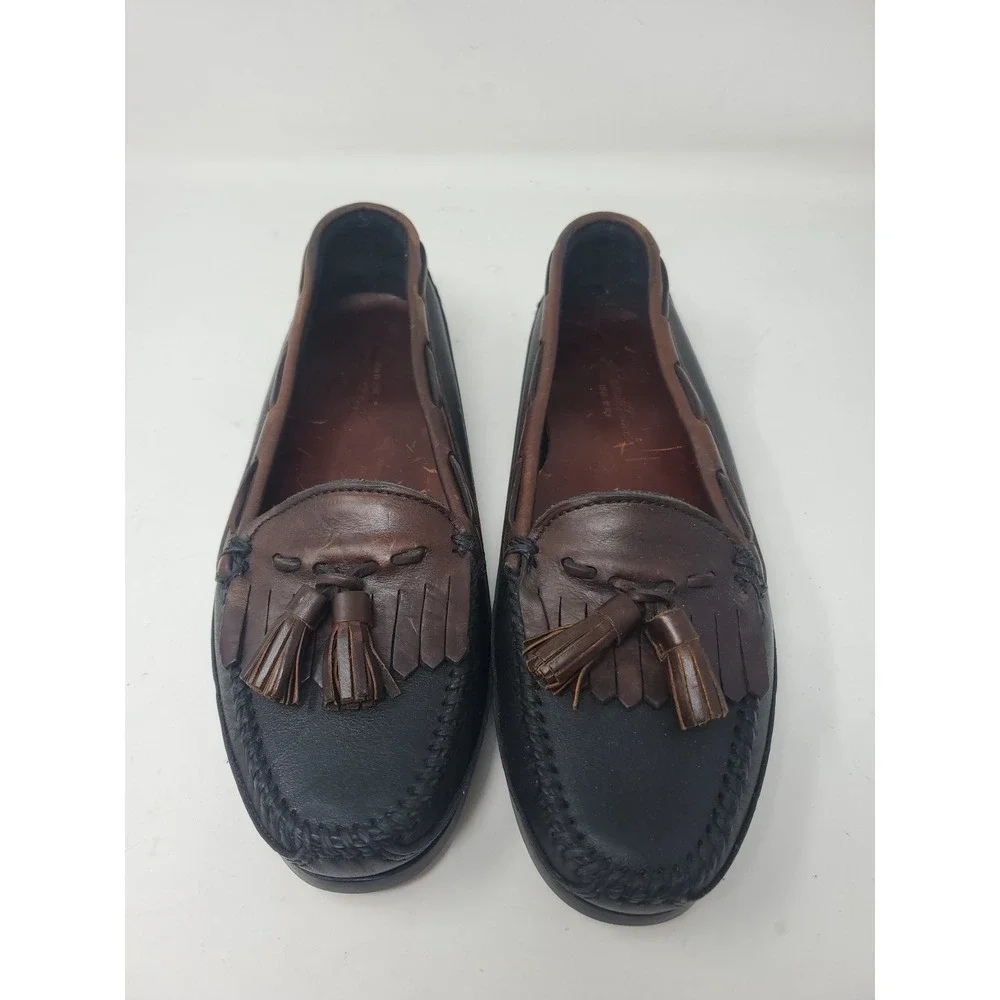 Eddie Bauer Leather Loafers Mens Tassel Black Brown Size 8